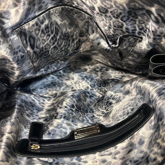 Galian Handbag Satchel Purse Magazine Collage Black Patent Leather Trim - Picture 5 of 8